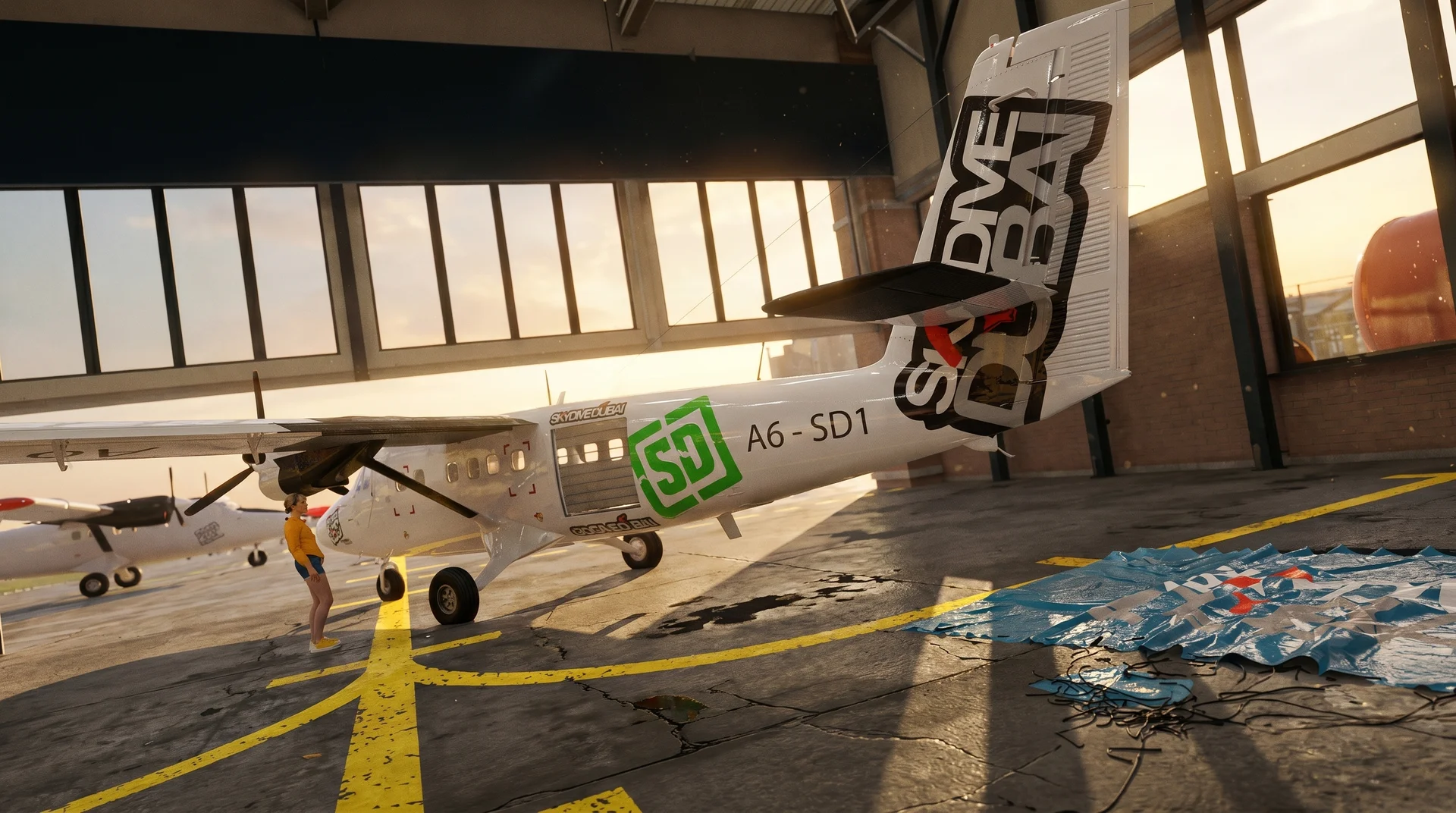 Skydive Dubai VR hangar with plane