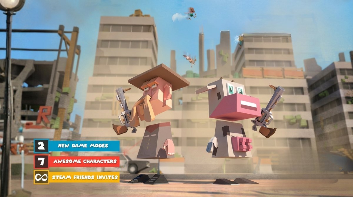 Highway Madness: blocky characters in a standoff