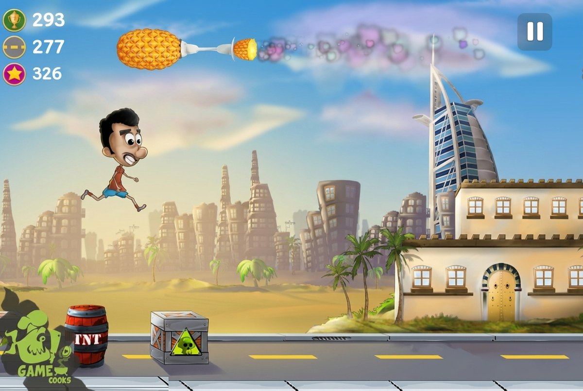 Run for Peace: runner leaping across a Middle Eastern skyline